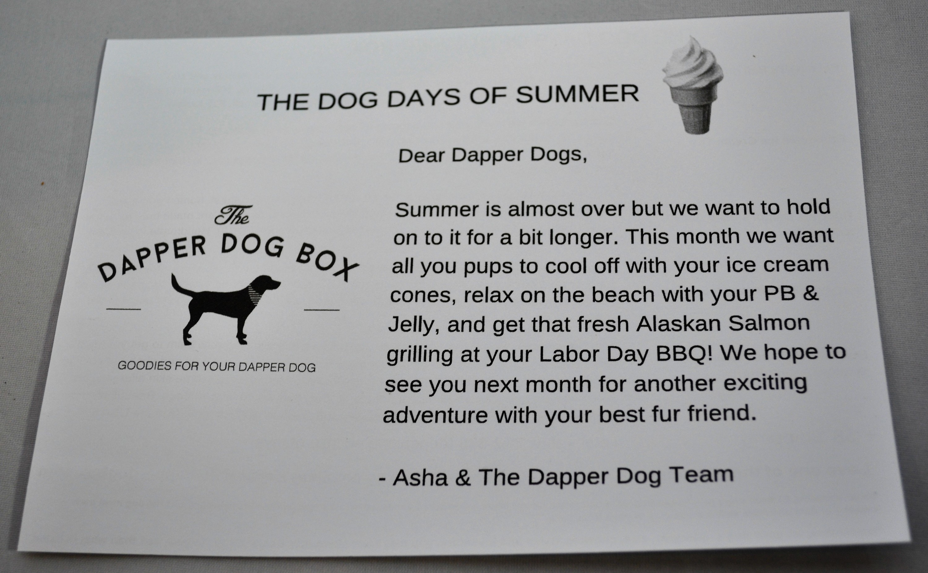 Dapper Dog August 2016 Card Front