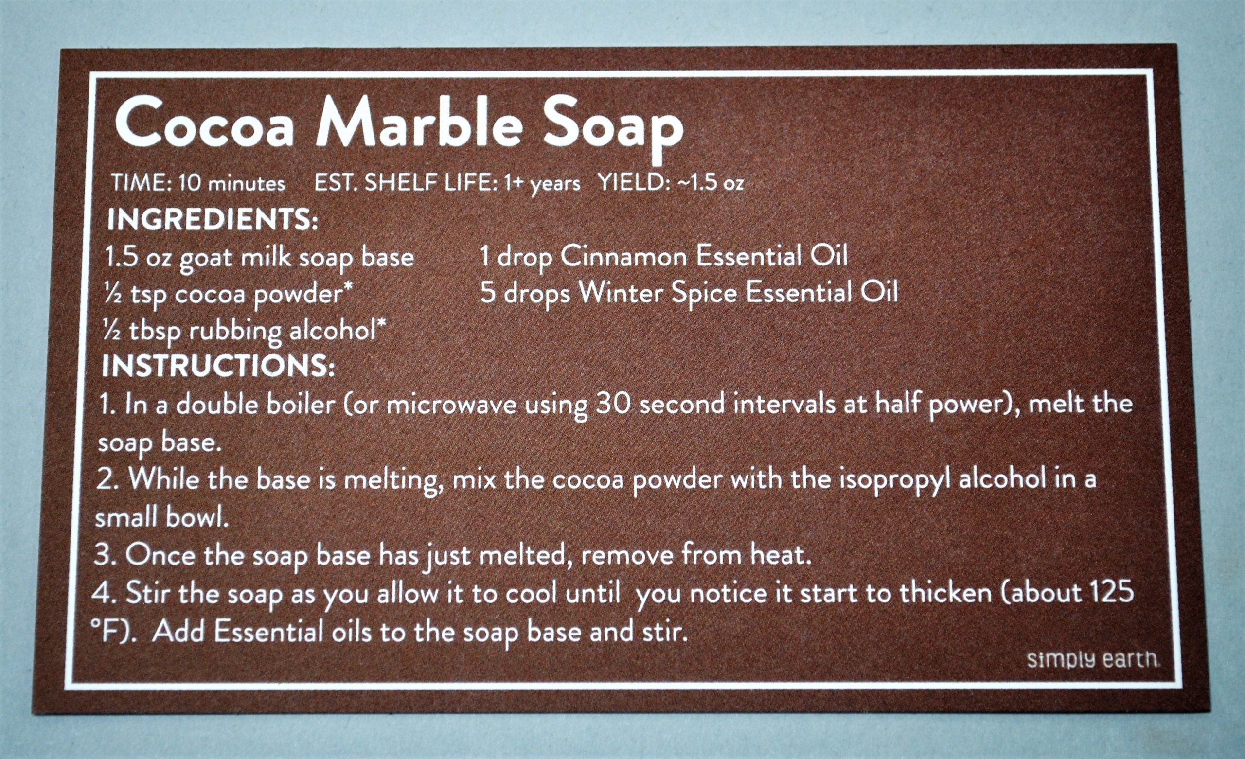 Simply Earth Cocoa Marble Soap Recipe December 2020