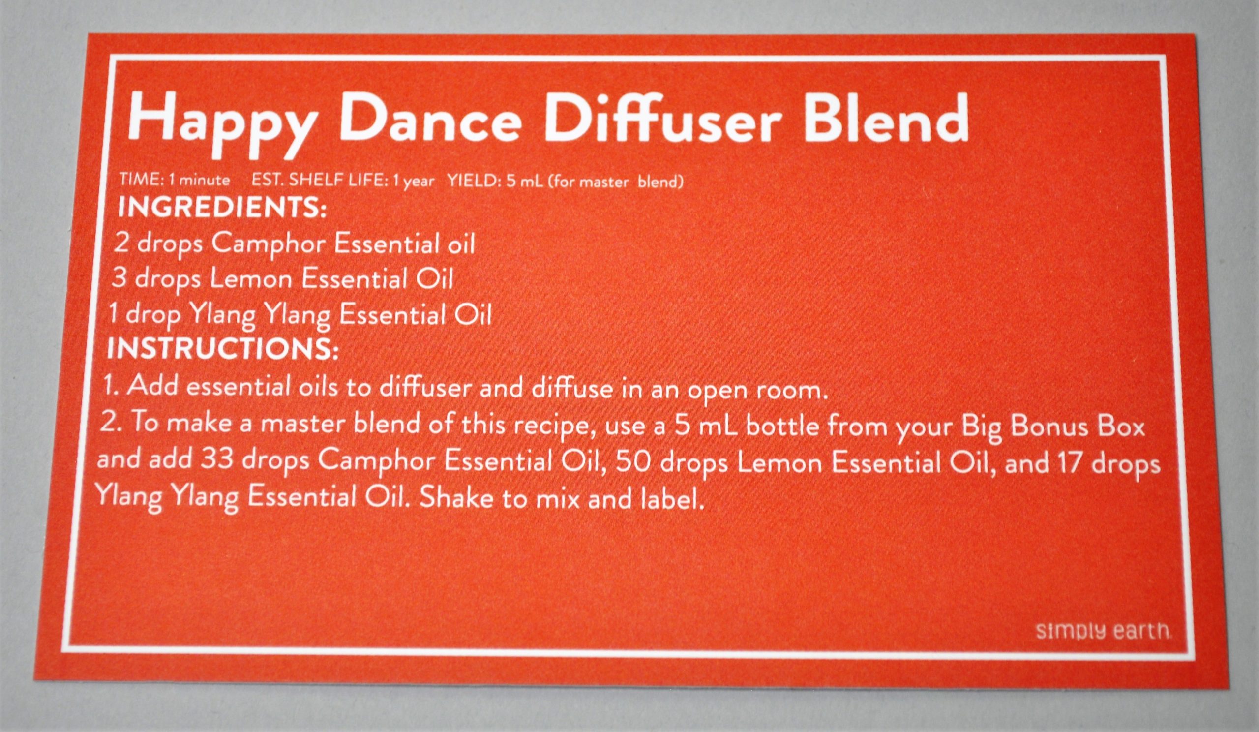 Happy Dance Diffuser Blend Recipe Card