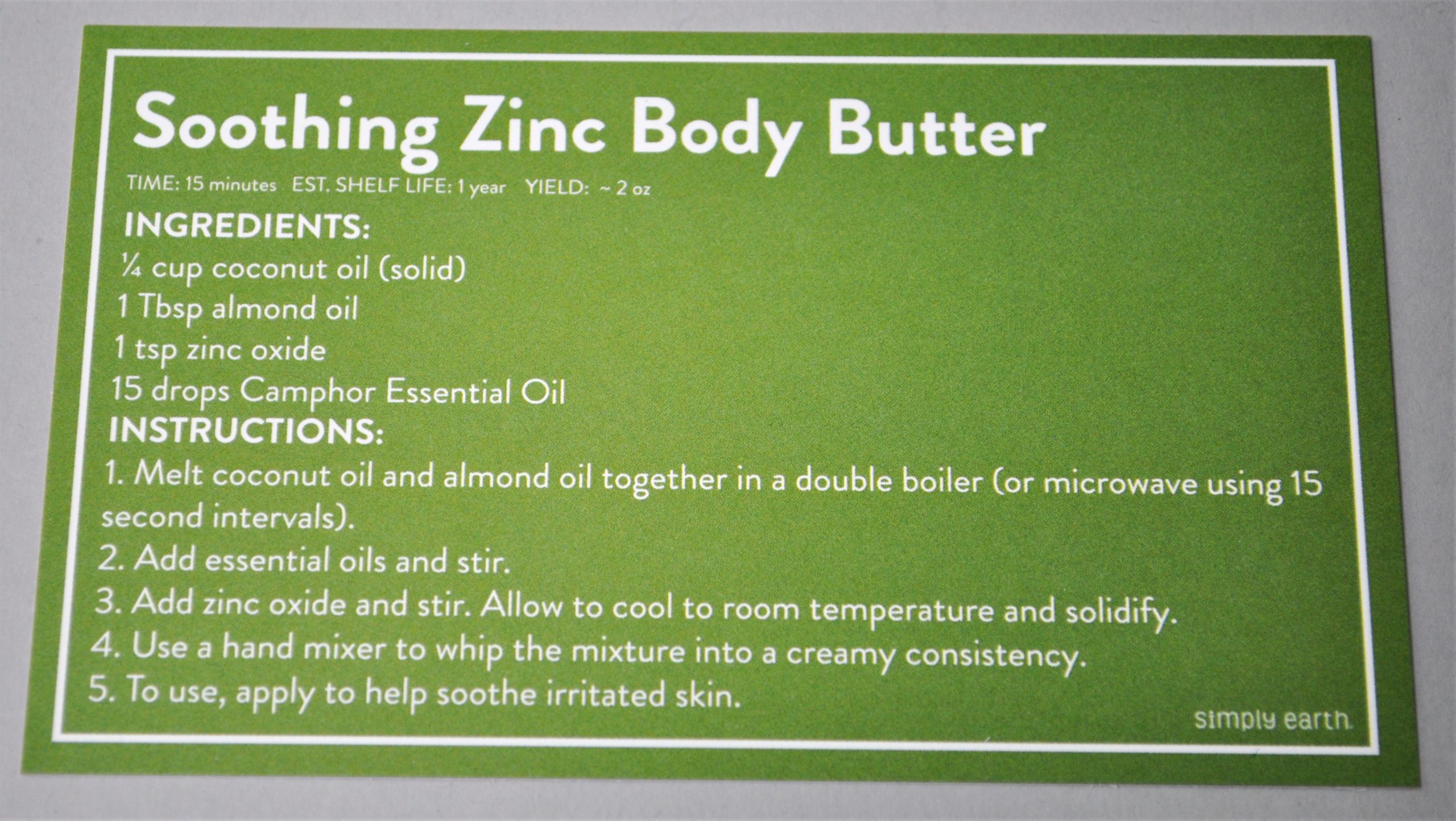 Soothing Zinc Body Butter Recipe Card