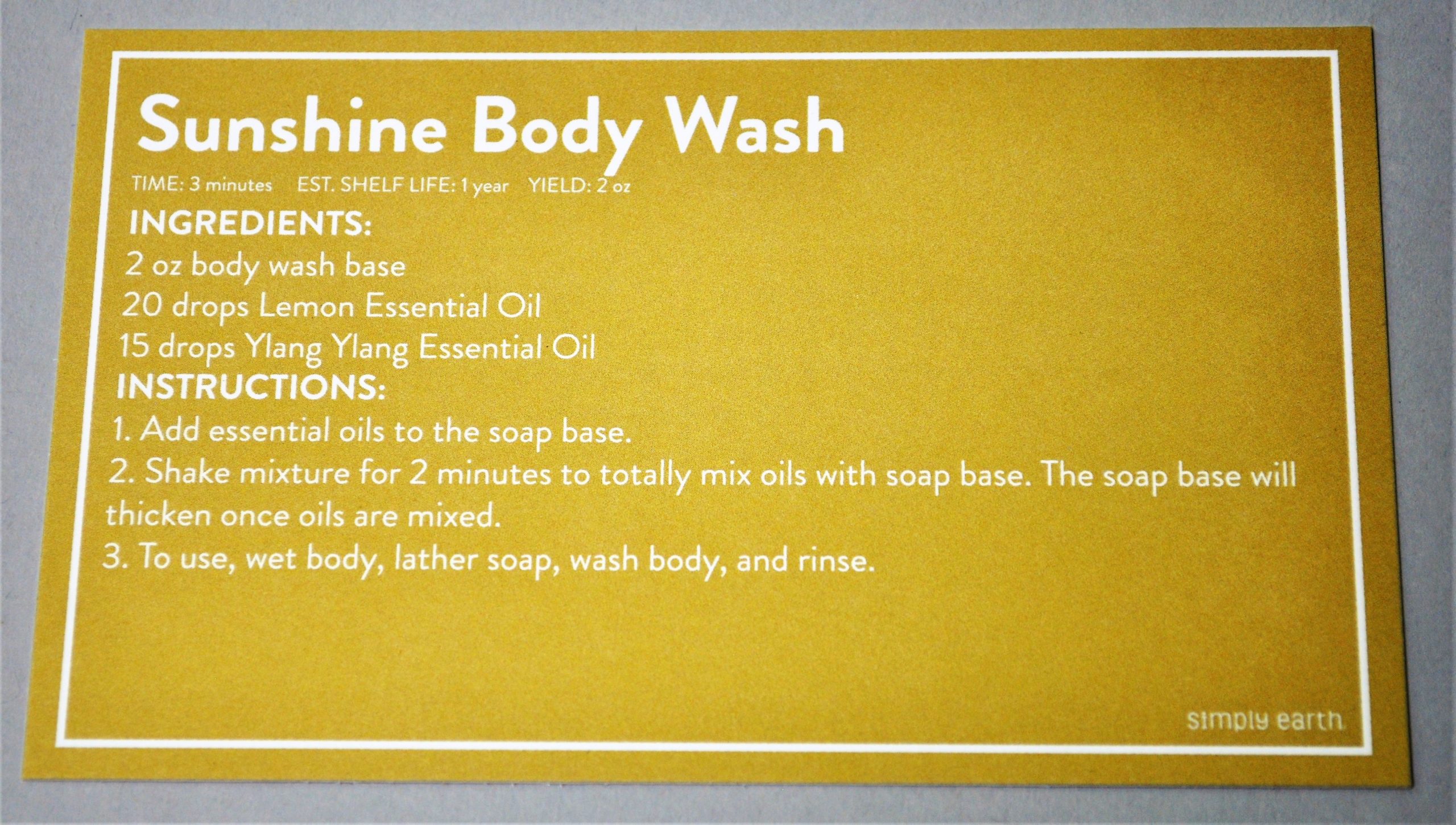 Sunshine Body Wash Recipe Card