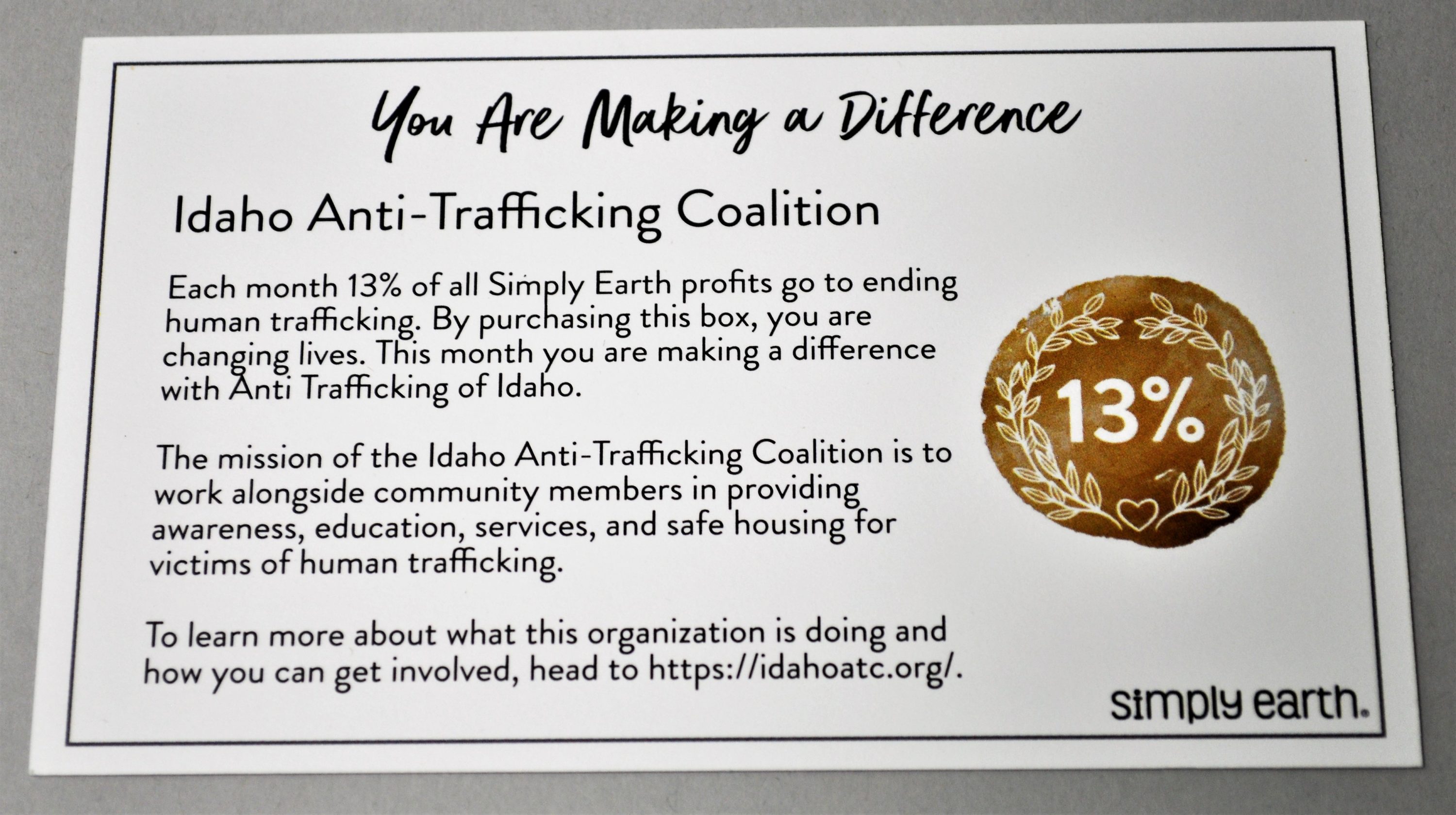Idaho Anti-Trafficking Coalition Card Simply Earth