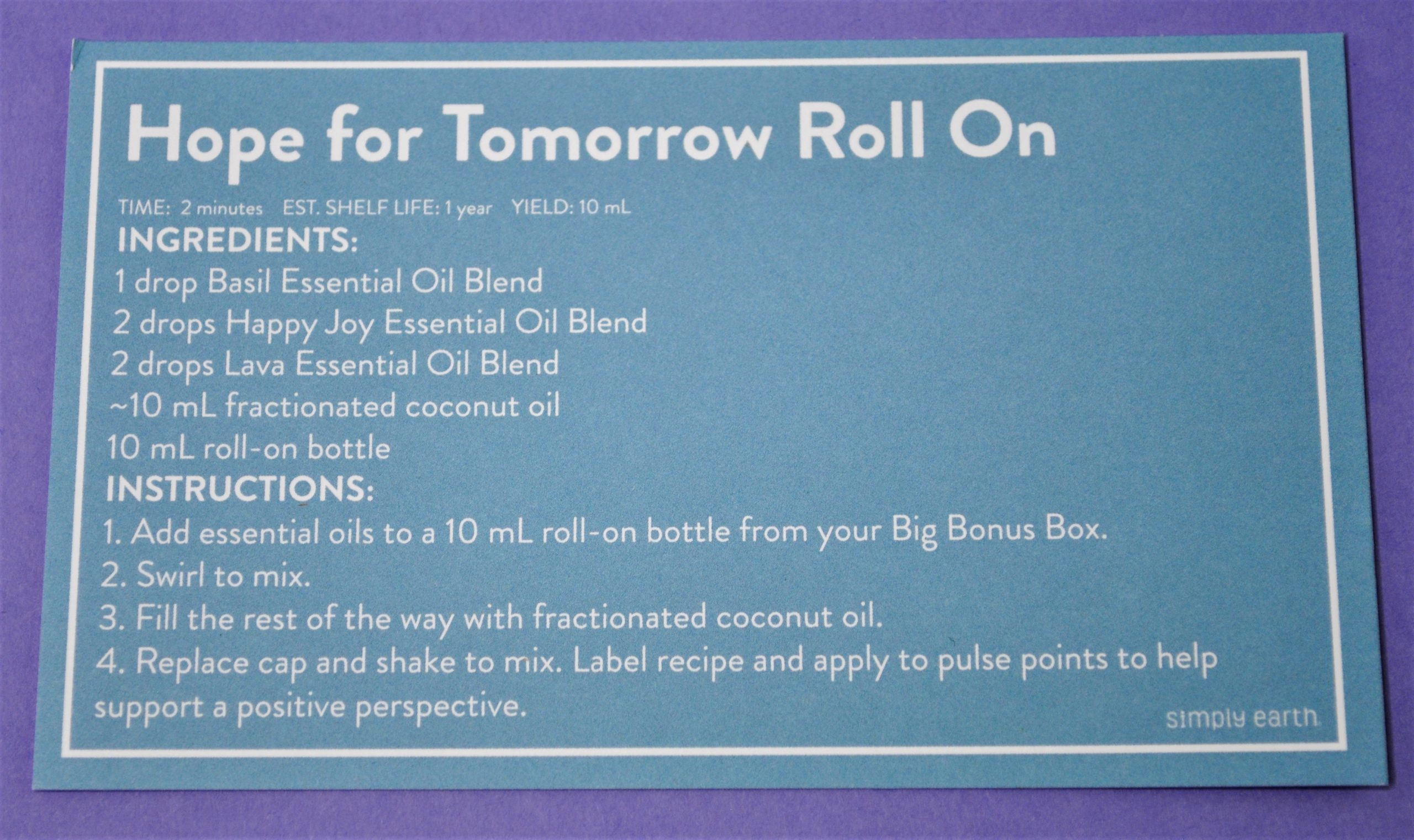 Hope For Tomorrow Roll On Recipe Card