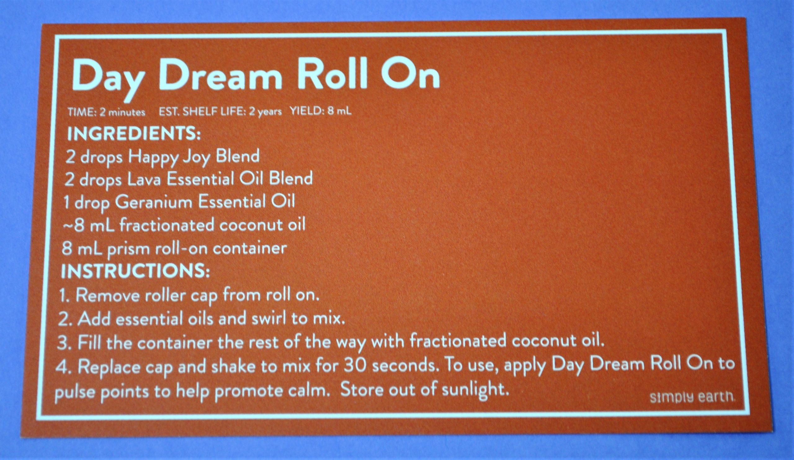 Day Dream Roll On Recipe Card