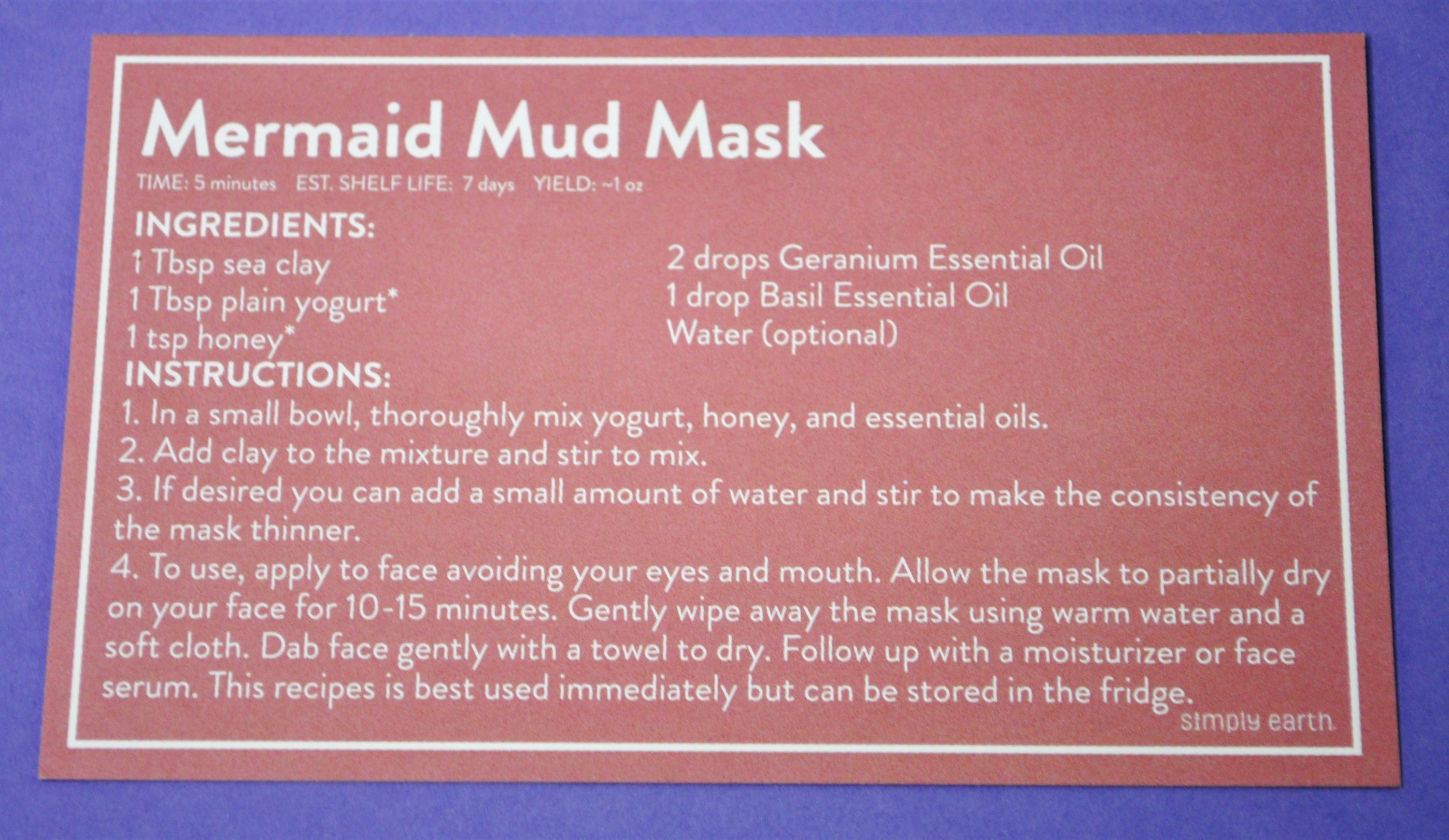 Mermaid Mud Mask Recipe Card