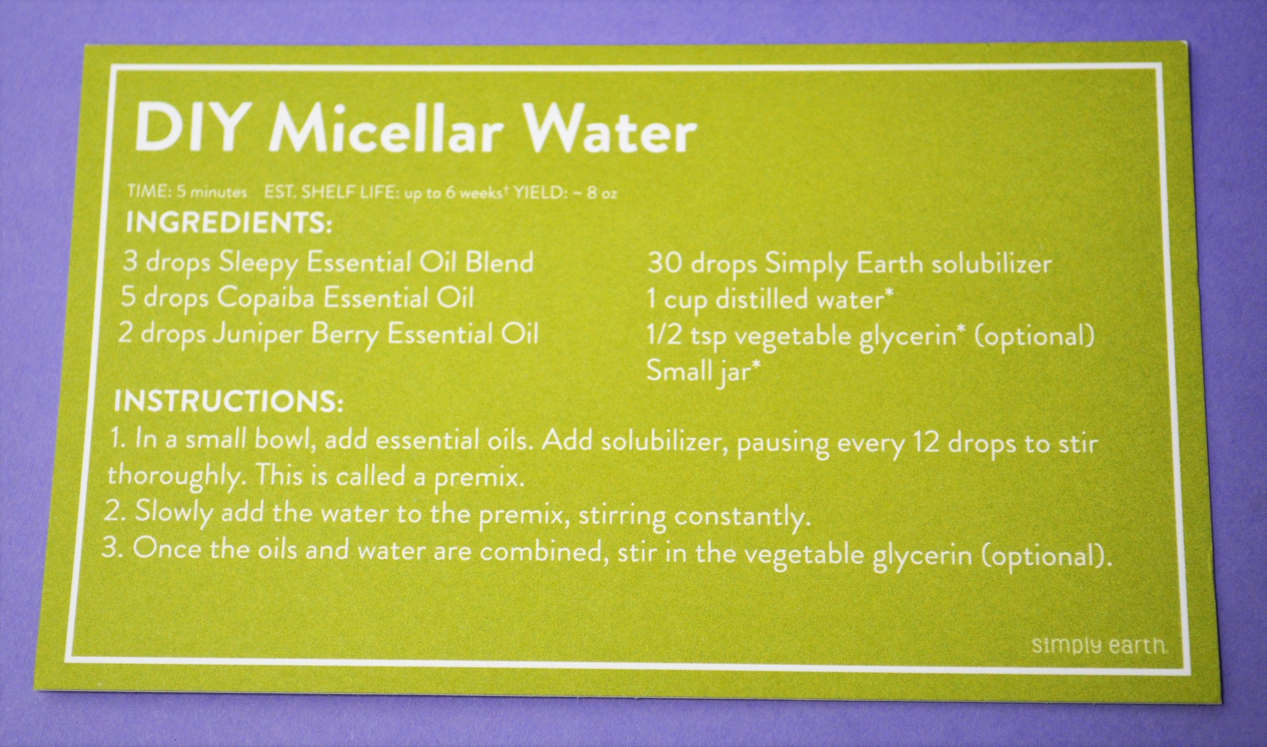 DIY Micellar Water Recipe Card
