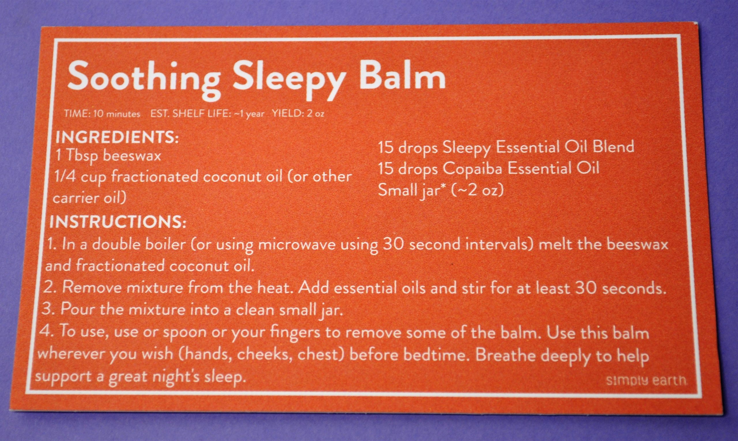 Soothing Sleepy Balm Recipe Card