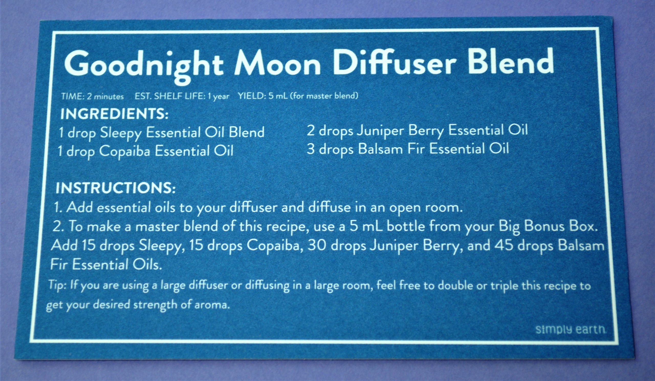Goodnight Moon Diffuser Blend Recipe Card