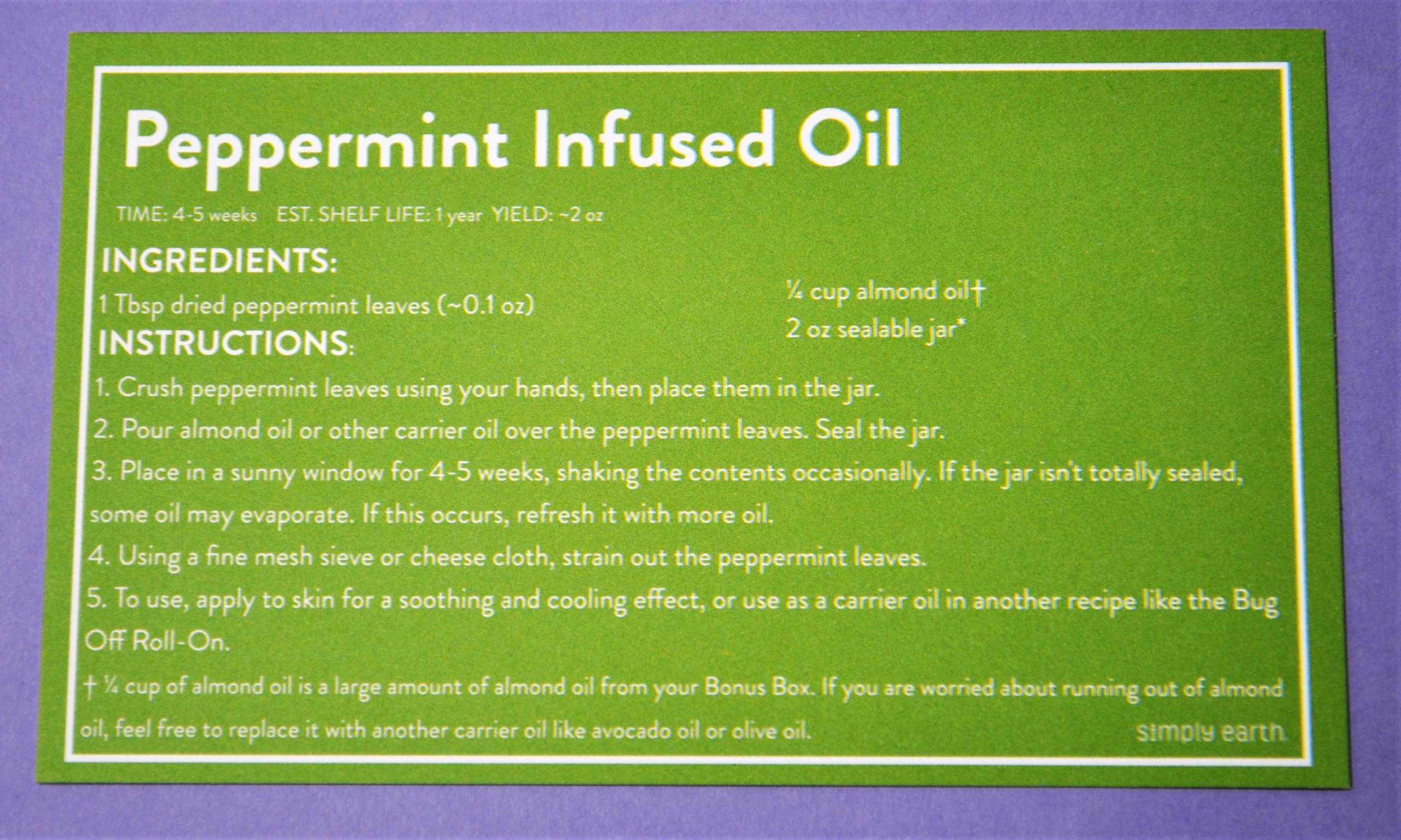 Simply Earth Peppermint Infused Oil Recipe