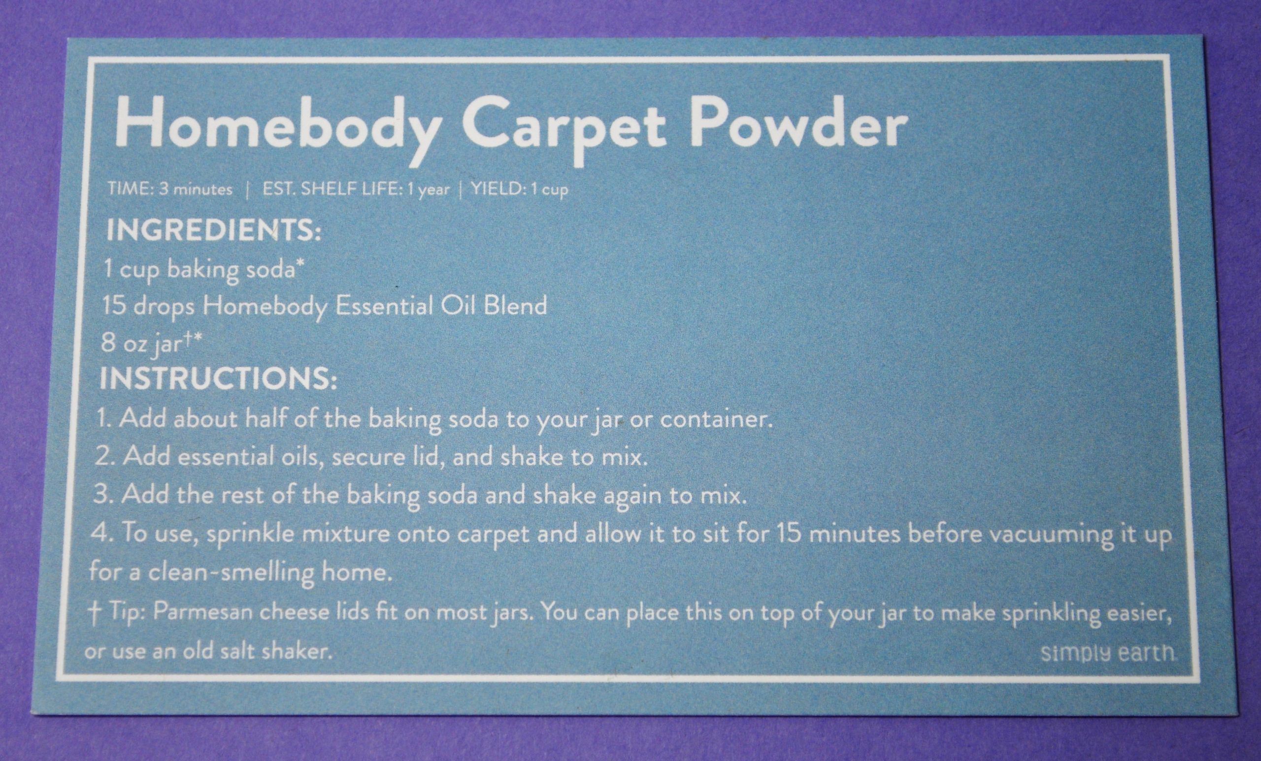 Homebody Carpet Powder Recipe Card