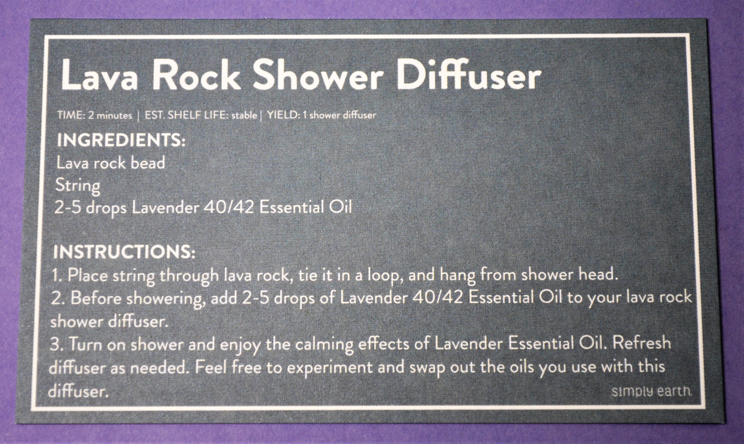 Simply Earth Lava Rock Shower Diffuser Recipe Card