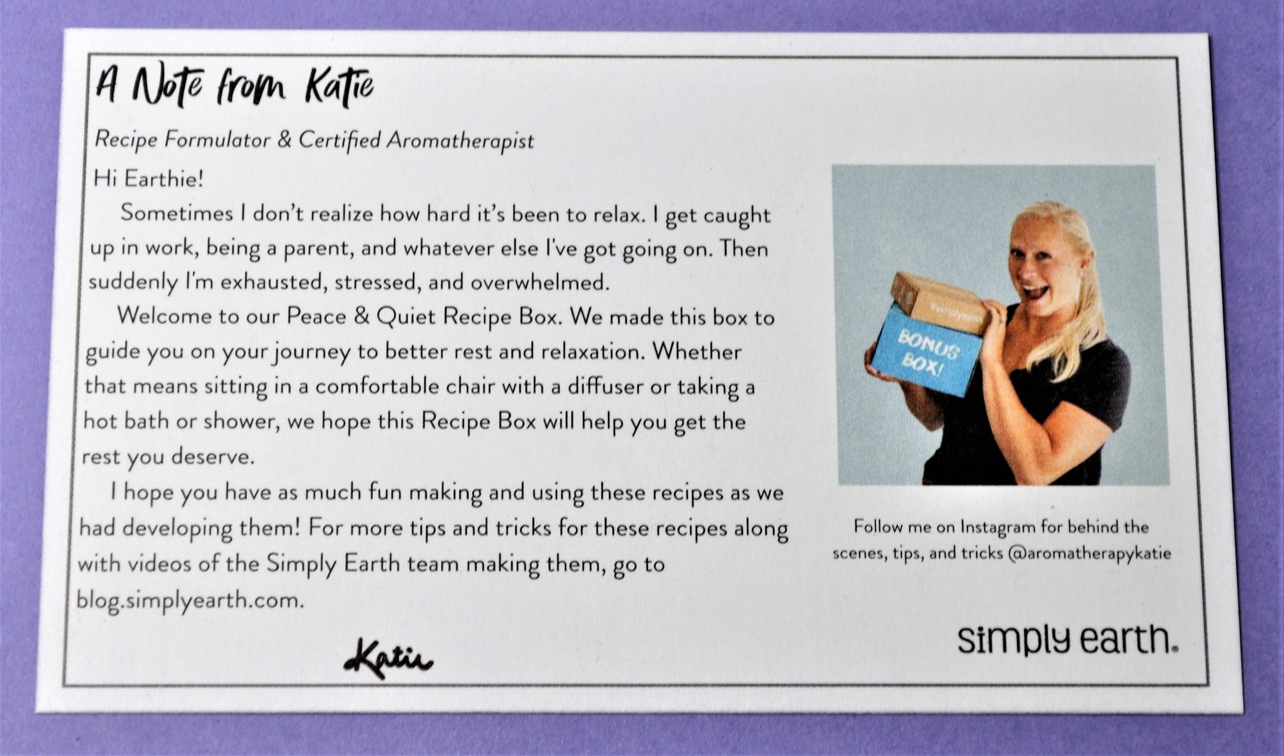 Simply Earth August 2021 Note from Katie