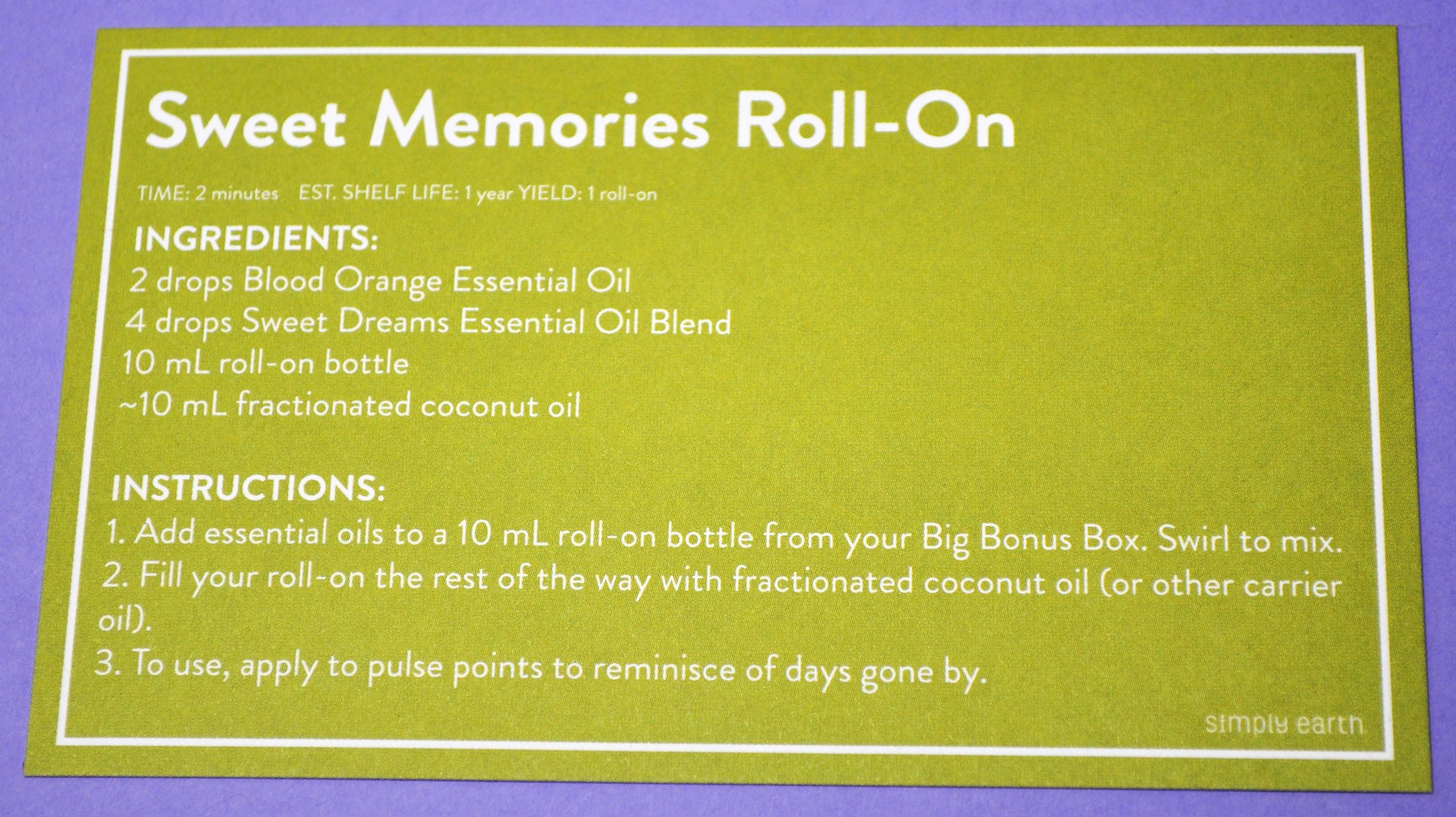 Sweet Memories Roll On Recipe Card