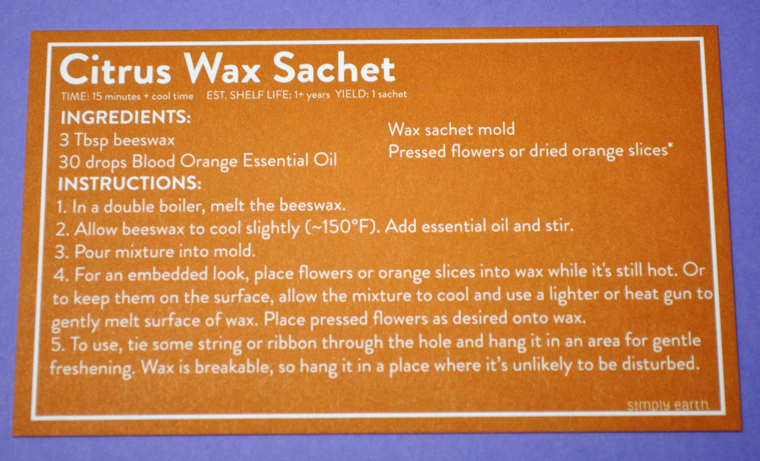 Citrus Wax Sachet Recipe Card