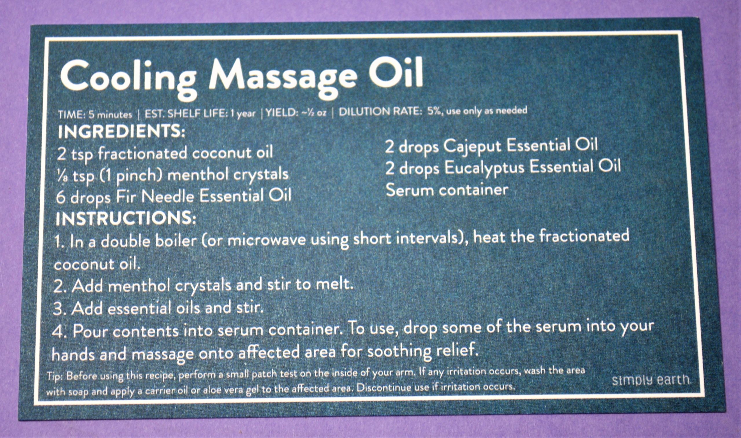 Simply Earth Cooling Massage Oil Recipe