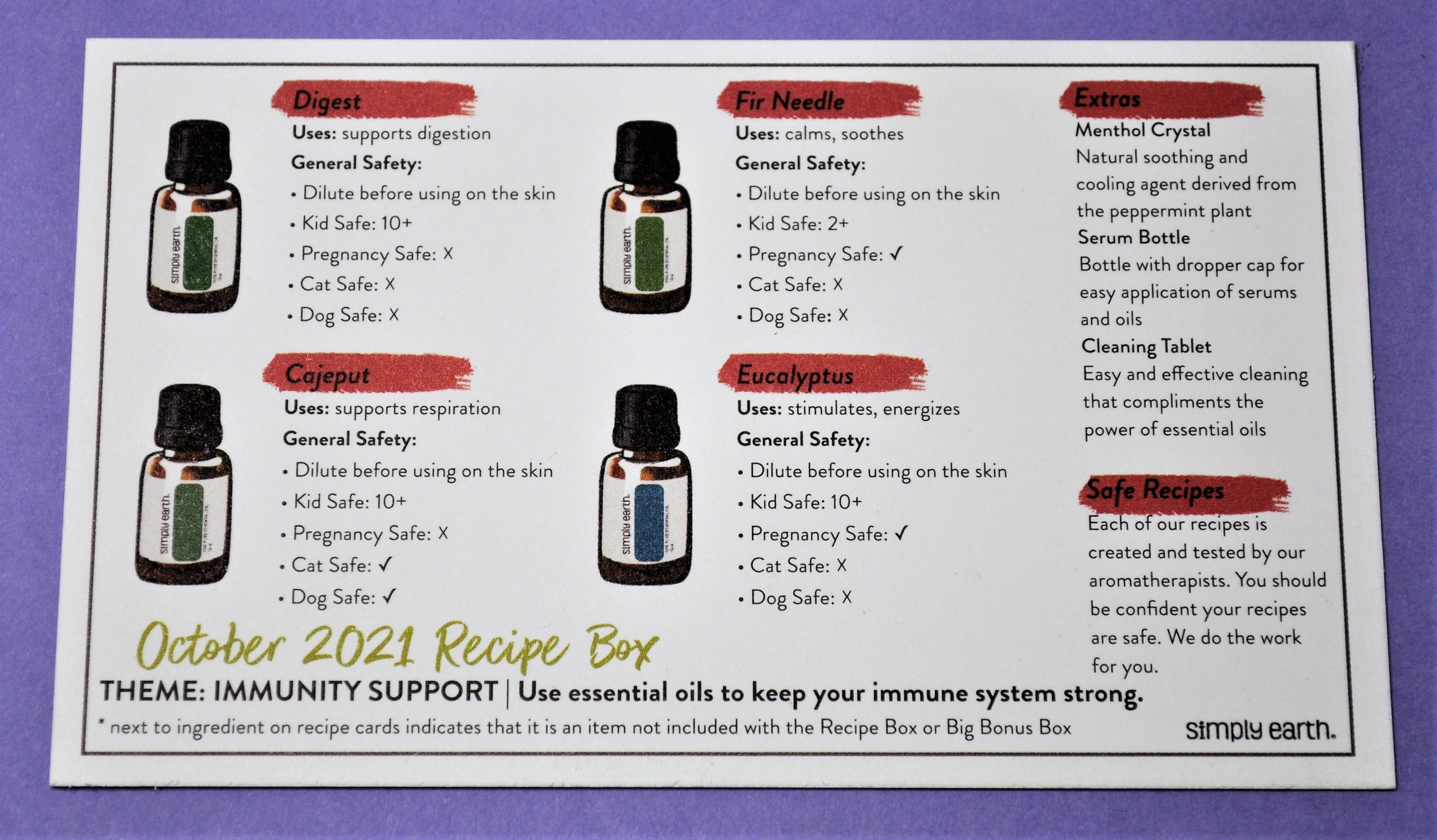 Simply Earth Essential Oils October 2021 Info Card