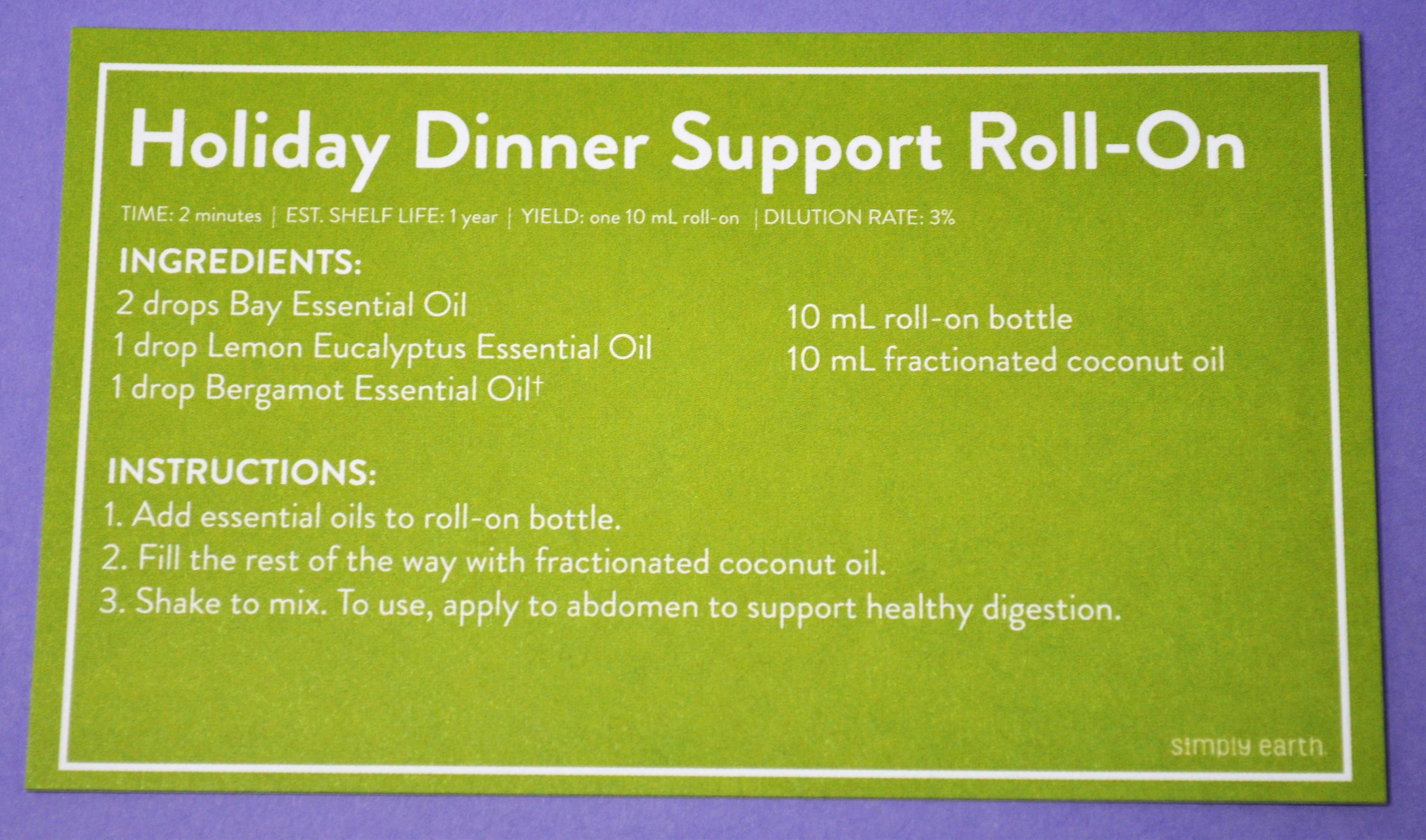 Holiday Dinner Support Roll On Recipe Card