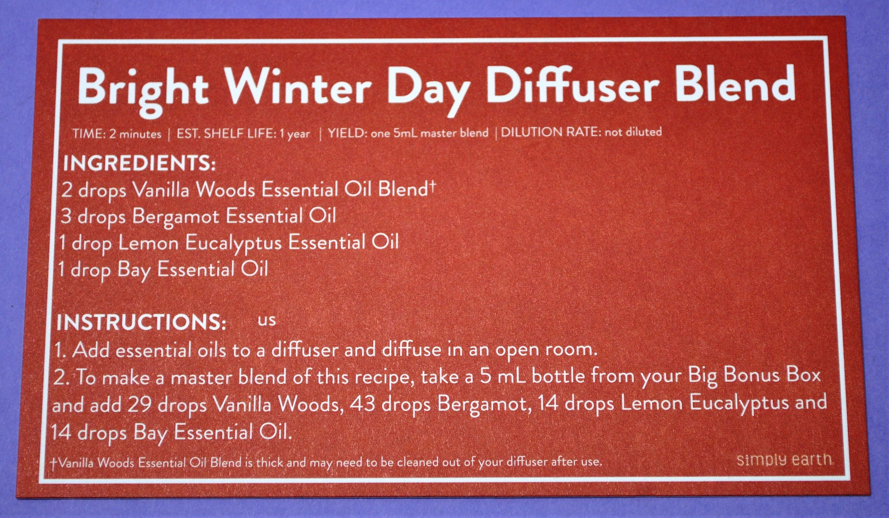 Bright Winter Day Diffuser Blend Recipe Card