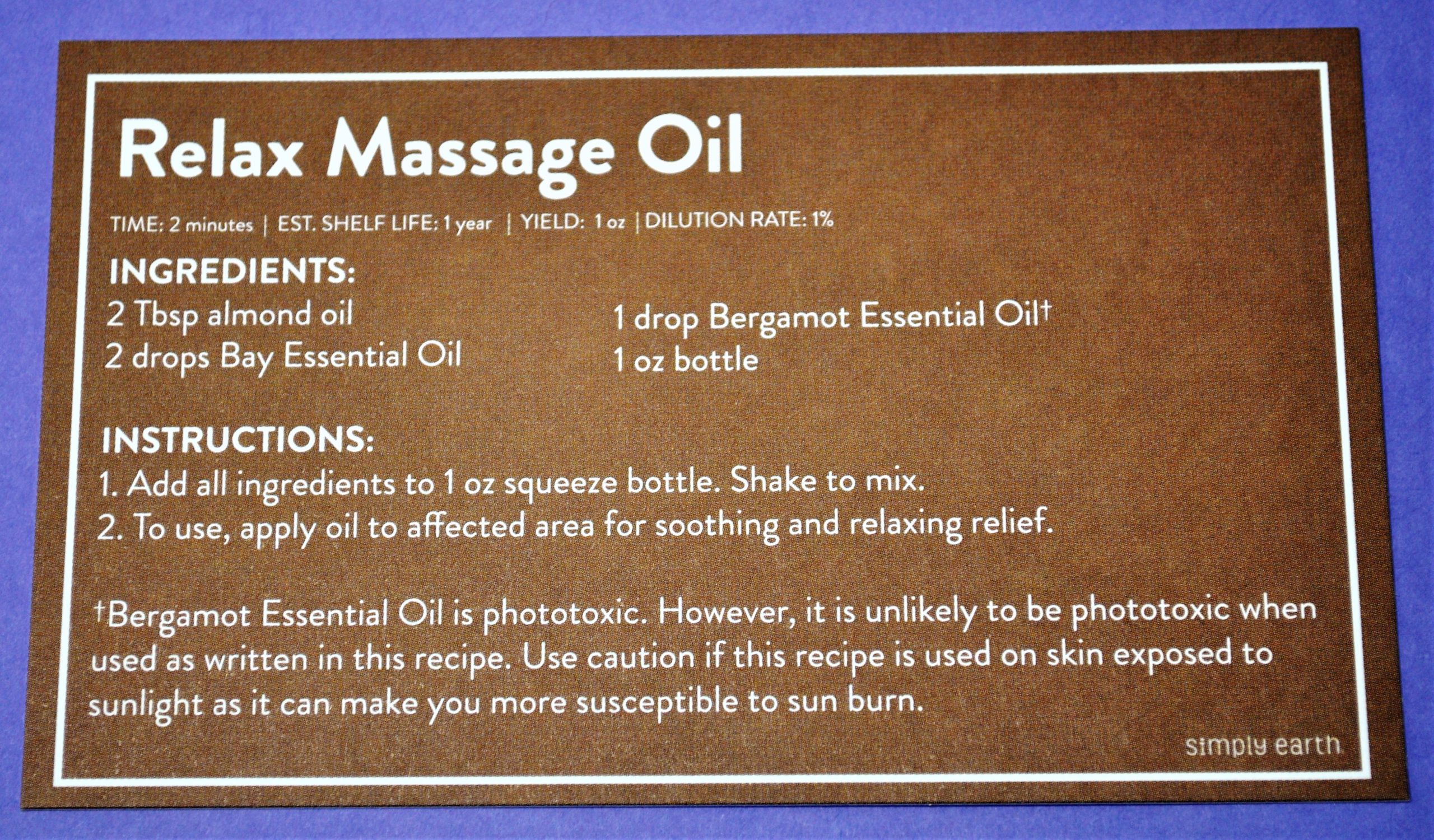 Relax Massage Oil Recipe Card