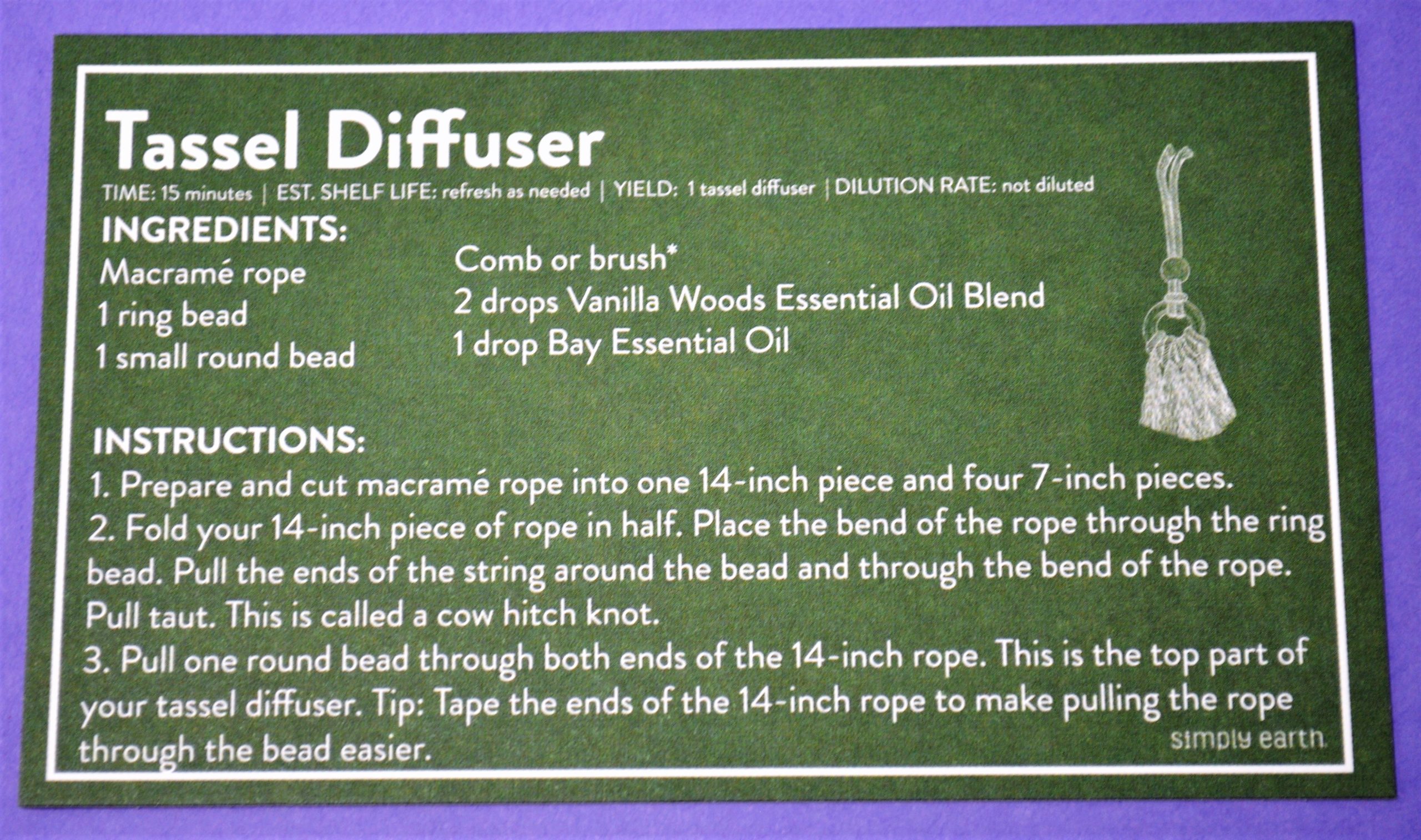 Tassel Diffuser Recipe Card